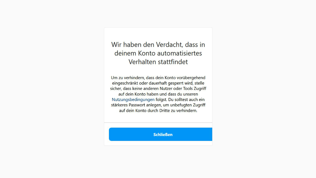 Instagram warnt vor einem "automatisierten Verhalten" und loggt mich regelmäßig aus. (Screenshot: Instagram)